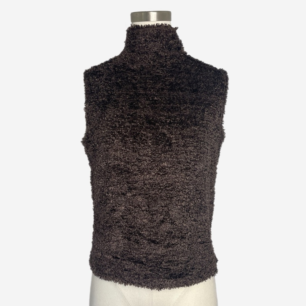 Vintage 90s Sharon Endick chocolate brown teddy bear fuzzy sweater minimal XS/S